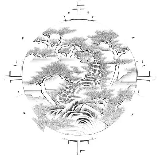 Ancient Chinese Scripture With Flowers Circle
