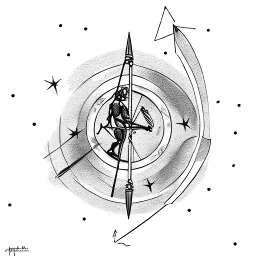 A Black And Grey Sketch Of A Sagittarius Archer Shooting An Arrow Into The Night Sky