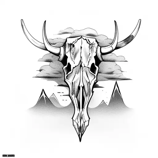 Bull Skull And Mountains
