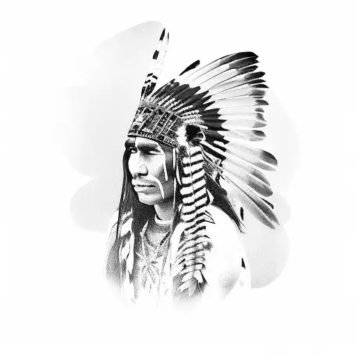 A Portrait Of A Native American Warrior Adorned With Butterfly Wing Face Paint