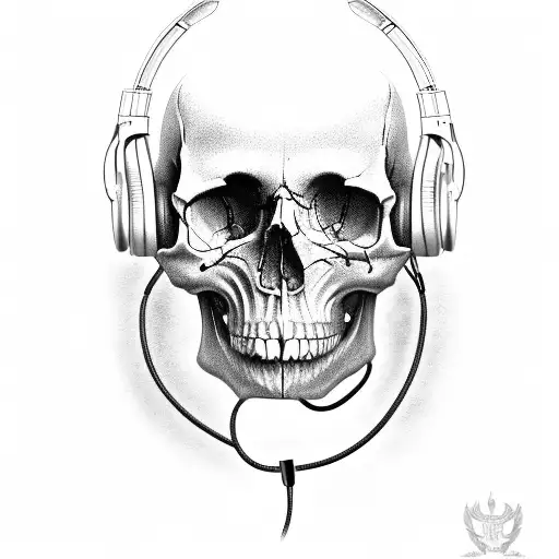 Skull Hugh Detail With Headphones