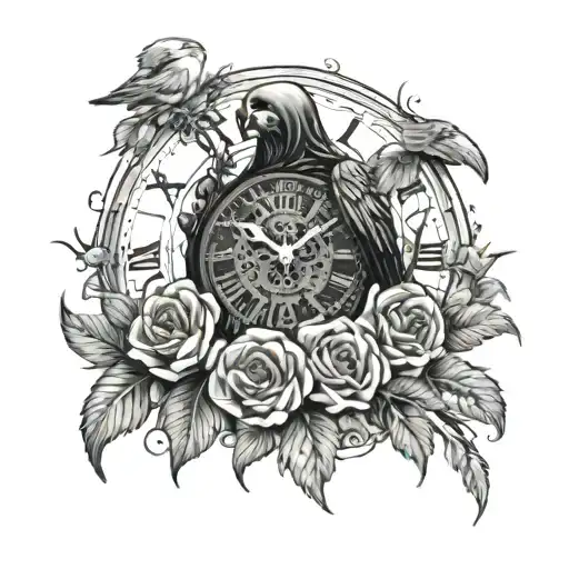 Grim Reaper Flowers Raven Clock