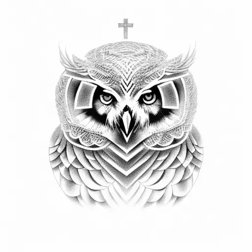 A Black And Grey Tattoo Of A Greek God With An Owl Perched On His Shoulder