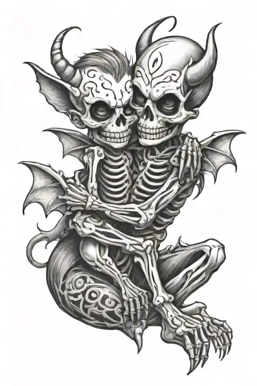 Skeleton Devil Hugging A Smiling Lovely Baby Boy