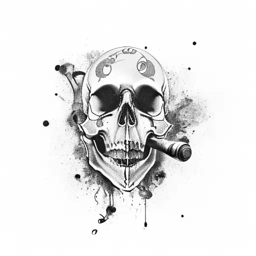 Ink Splash Skull With Music Notes Going In And Out The Ears