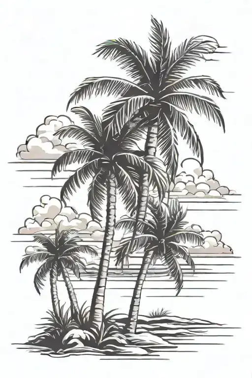 Beach Scene With Palm Trees
