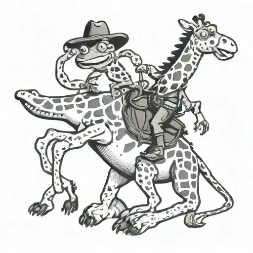 A Cowboy Frog Riding A Giraffe