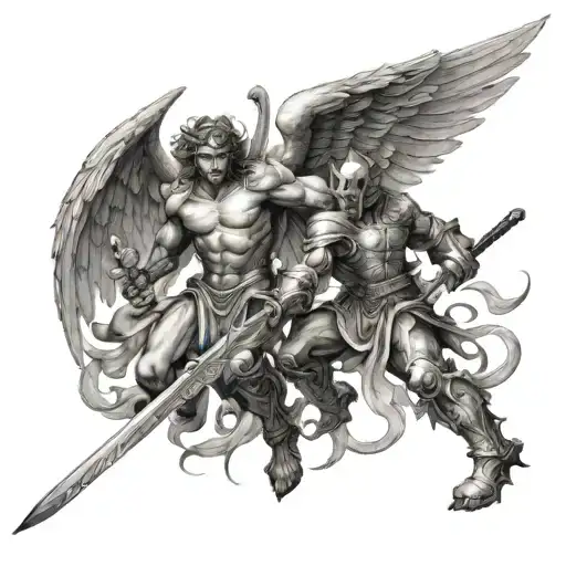 Angel Fighting Demon With Sword