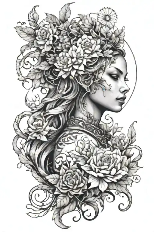 Mother Nature Goddess Surrounded By Earthy Elements