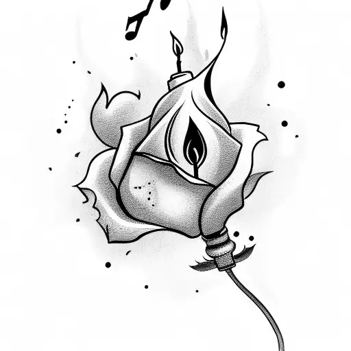 Cartoon Stars With Rose With Melting Candlesticks With Music Note
