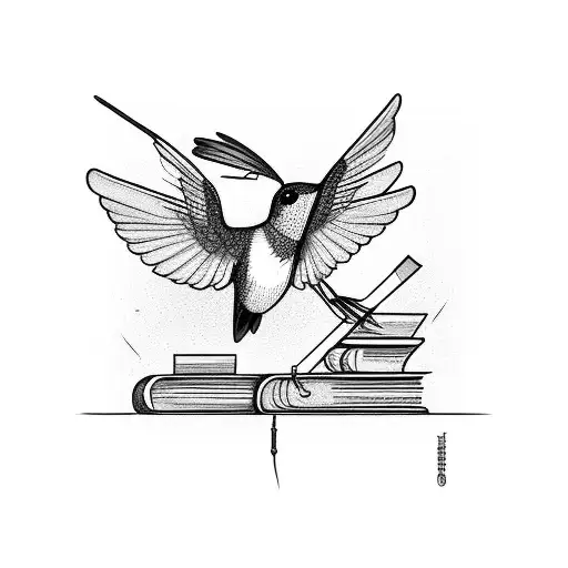 A Hummingbird Perched On A Stack Of Books