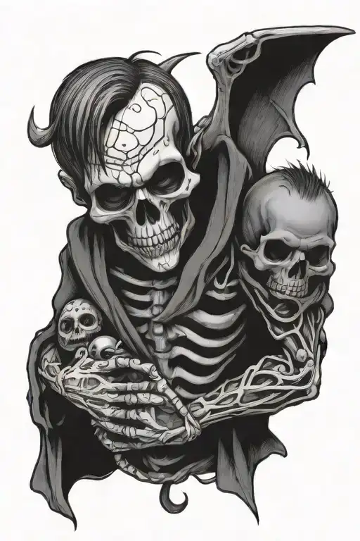 Skeleton Devil Hugging A Normal Human Baby Boy