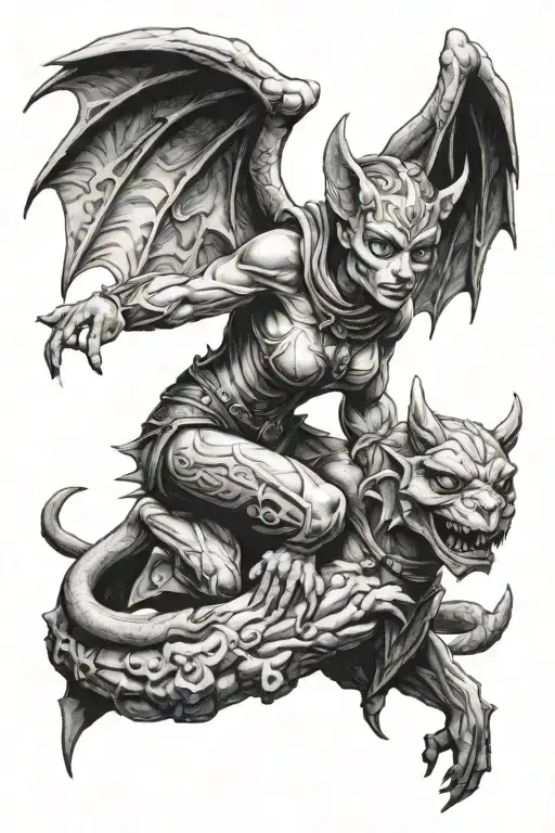 Female Gargoyle Warrior With Her Toddler