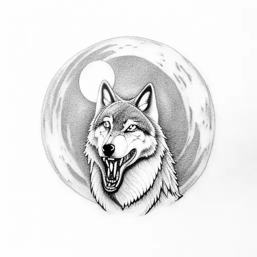 Create A Detailed Black-grey Tattoo Of A Wolf Howling At The Moon