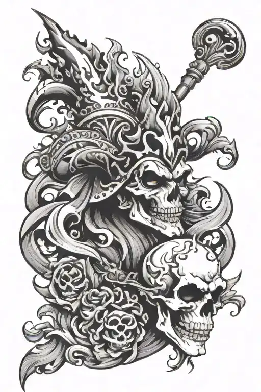 Flaming Jester With Skull On Fire