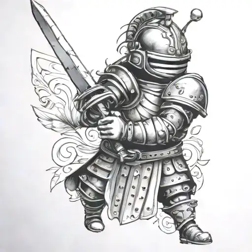 Rollie Pollie With Armor Holding A Sword