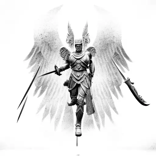 Spartan With Angel Wings Holding Weapons