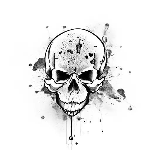 Ink Splash Skull With Music Notes Going In And Out The Ears