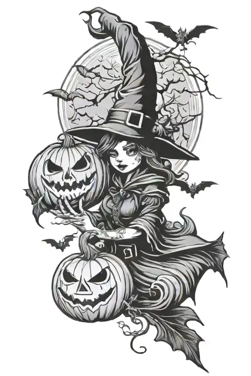 Bats Chaudron House Pumpkin Witch