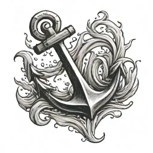 Anchor With Water Black And Grey