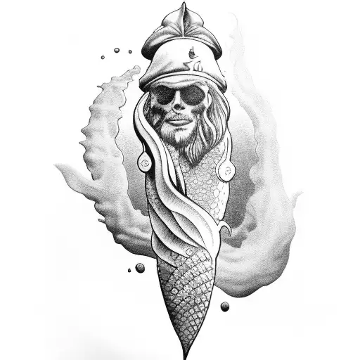 Old School Sailor With A Mermaid On His Arm