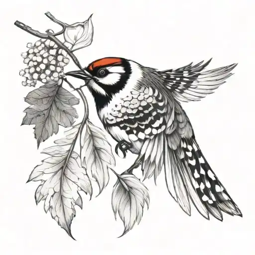 Sugar Maple Leaf At Center With Spotted Woodpecker Feathers And Virginia Wildflowers