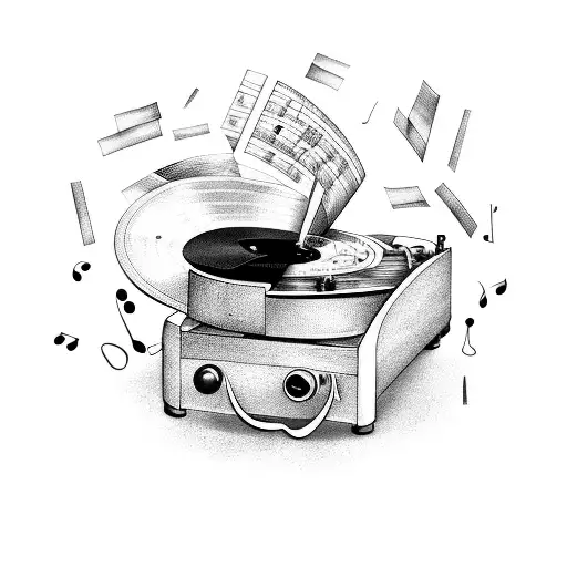 A Broken Record Player With Music Notes Swirling Into A Storm