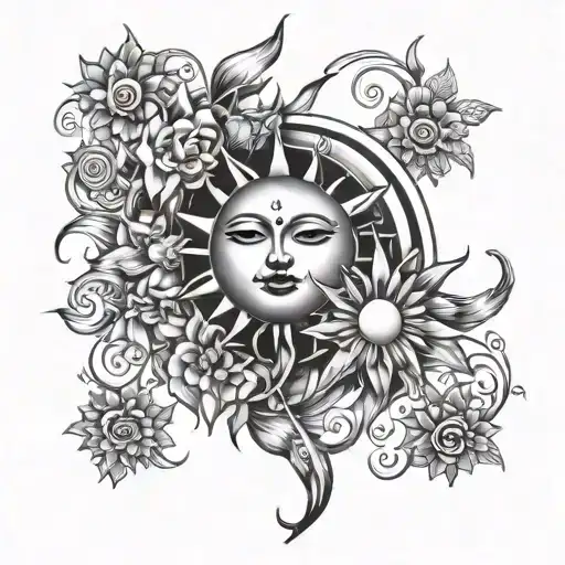 Sun And Moon Made Entirely Of Flowers