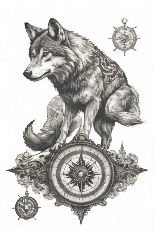 Wolf Standing On A Compass
