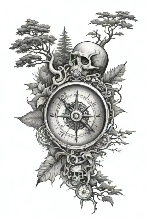 Skull And Forest Scene With A Hidden Compass Surrounded