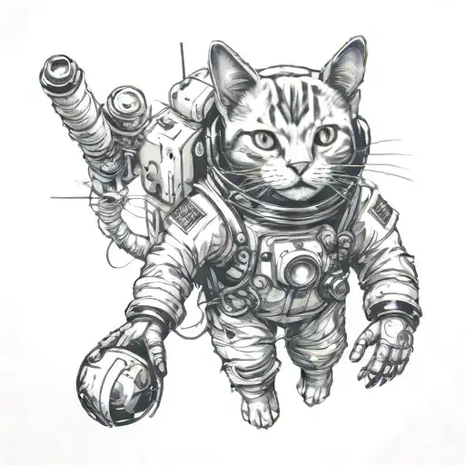 A Sci-fi Inspired Cat Astronaut Exploring A Space Station