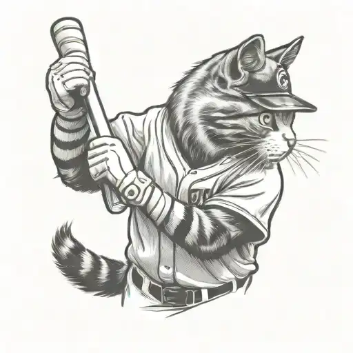 Cat Baseball Player At Bat