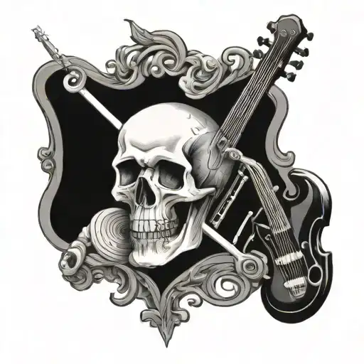 Skull Surrounded By A Symphony Of Musical Instruments