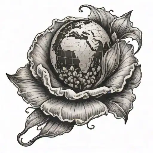 World Globe Inside A Poppy Flower Bud
