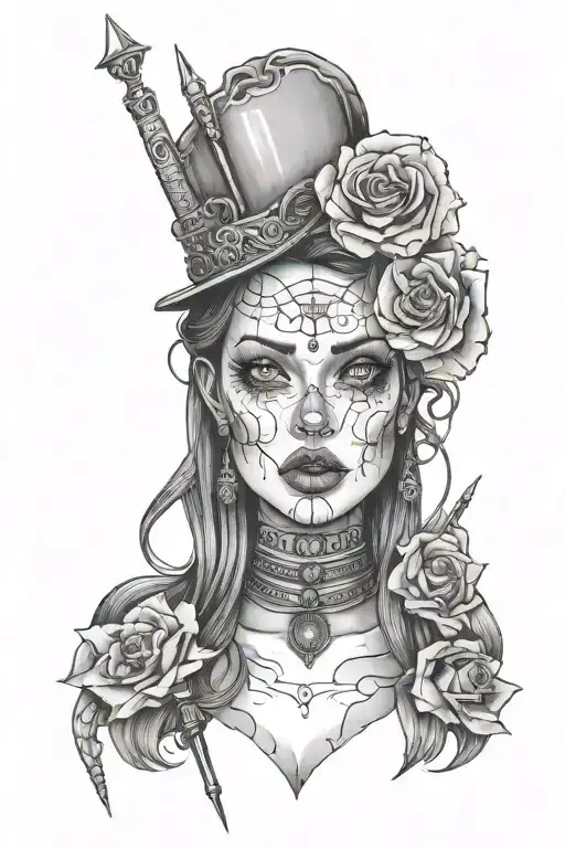 Creepy Face Woman Holding A Piercing Needle