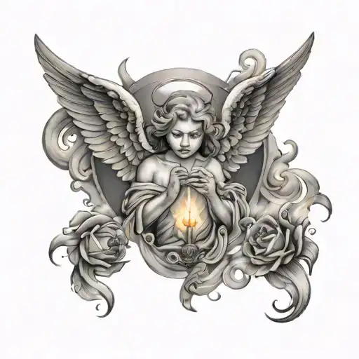 Angel With Celestial Background Incorporating Burning Candles