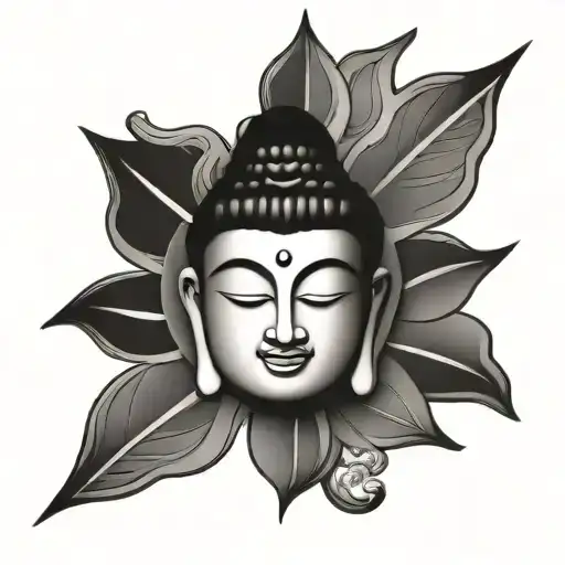 Buddha Head And Dharma Wheel Merging