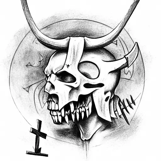 Demon With Cross Nailed In His Skull