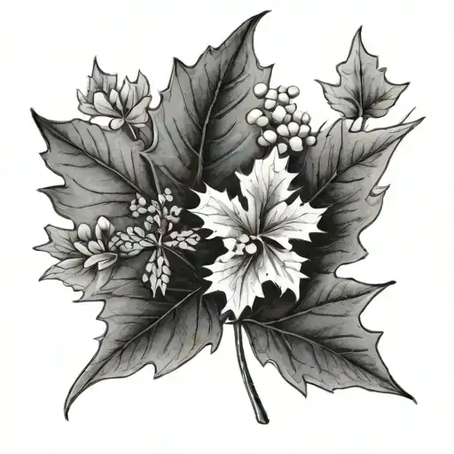 Sugar Maple Leaf At Center And Virginia Wildflowers