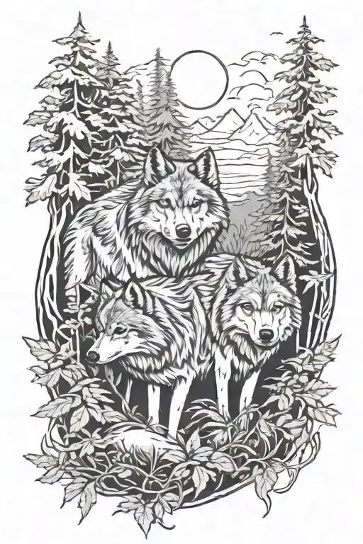 Wolves In The Forest Scene