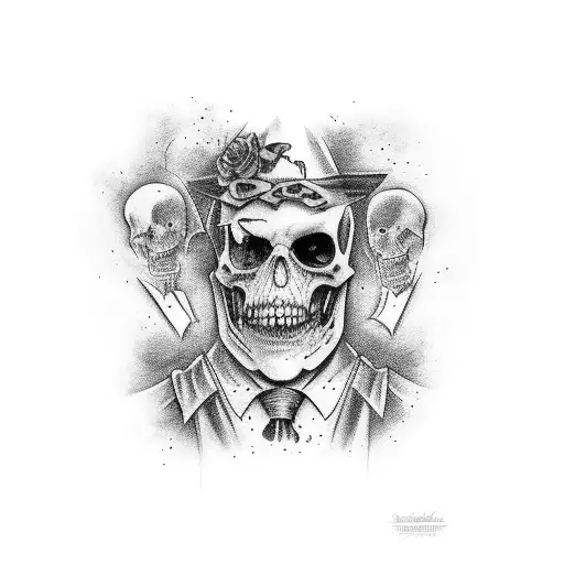 A Black And Grey Tattoo Of A Lawyer's Briefcase Filled With Halloween-themed Art Supplies