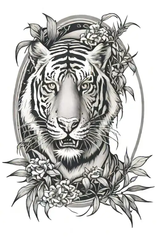 Tiger Bamboo Inside A Circle Shape