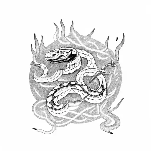 A Smoke-filled Desert Landscape With A Snake Weaving Through Ancient Viking Symbols