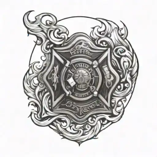 A London Firefighter Emblem Intertwined With Flames And Water