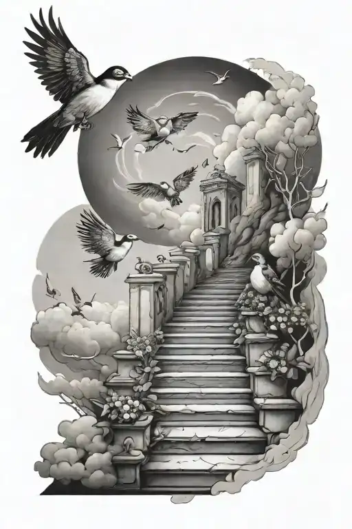 Heaven Steps And Birds Flying Away