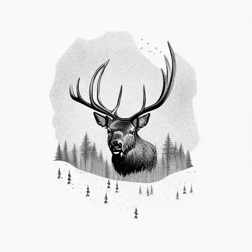 Elk With Forest