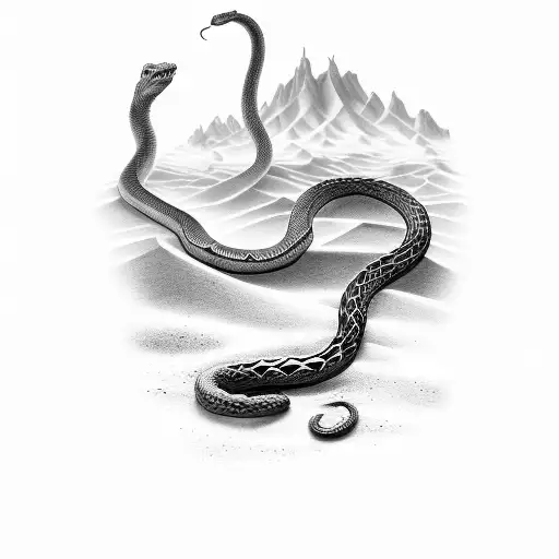 A Smoke-filled Desert Landscape With A Snake Weaving Through Ancient Viking Symbols