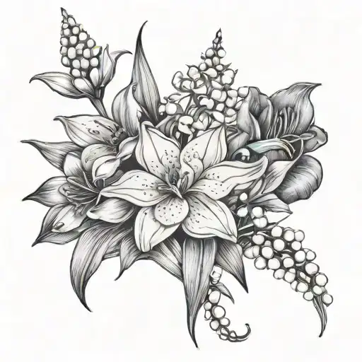 Flower Bouquet With Larkspur Daffodil Carnation Lily Of The Valley Gladolias