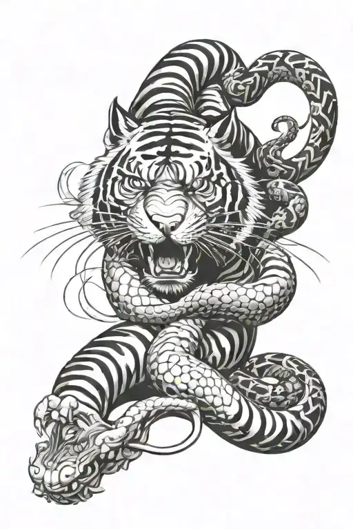 Japanese Tiger Fighting A Snake