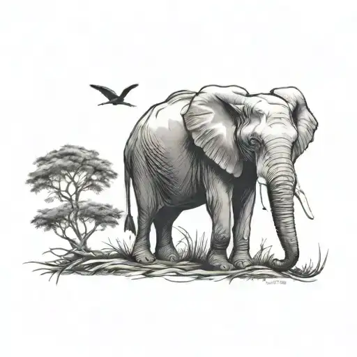 Elephant Under Tree Of Life